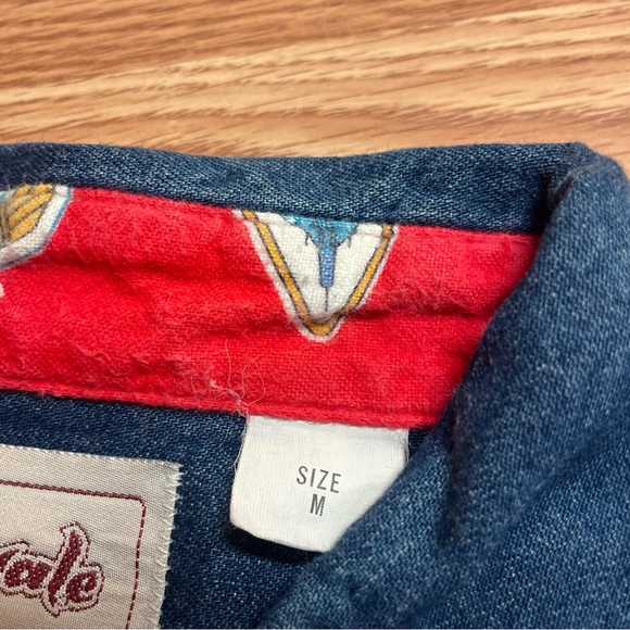 Vintage Male Men’s Denim Button-Down Shirt Medium Air Force Indian 90’s USA Blue - Picture 6 of 7